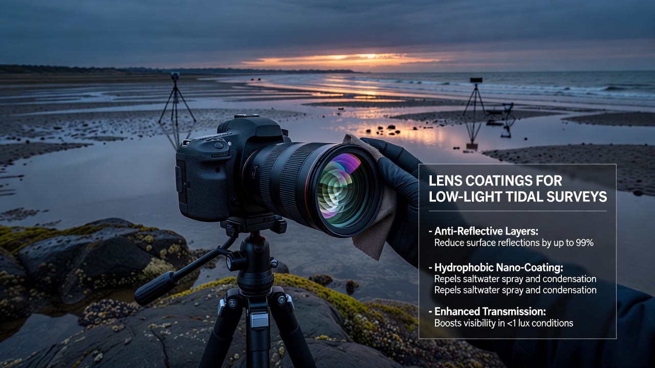 Field team using coated optics to capture low-light imagery during a tidal zone survey